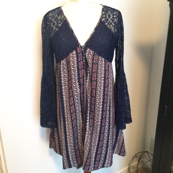 ee:some Dresses & Skirts - NWT Boho Lace Long Sleeve Blue Dress By ee:some